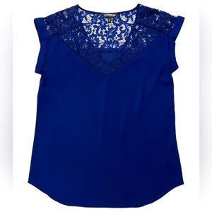 Express Women’s Silky Blue Lace V-Neck Blouse Size Medium